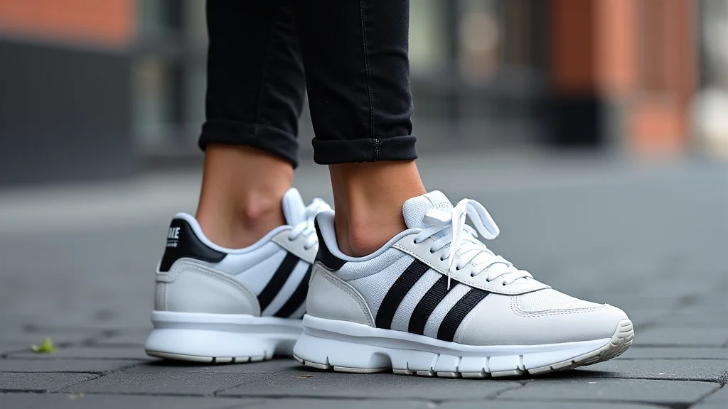 The image shows a woman wearing stylish women's fashion sneakers that complement her outfit.